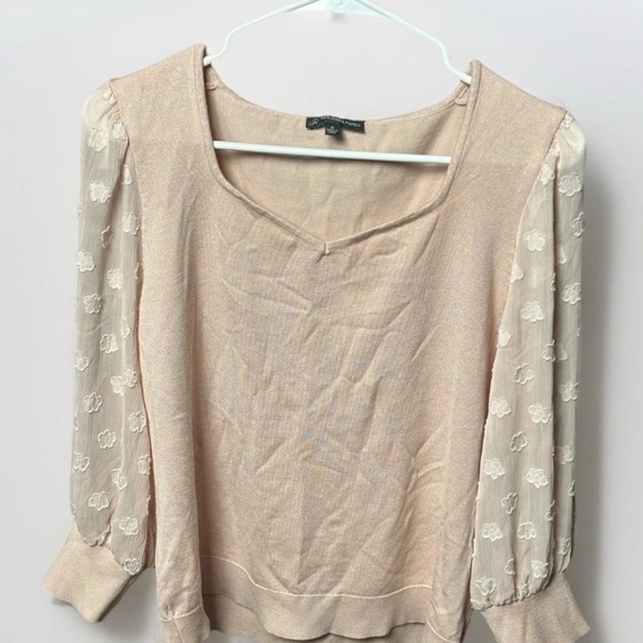 Adrianna Papell Blush Blouse with Sheer Floral Sleeves - Picture 1 of 4
